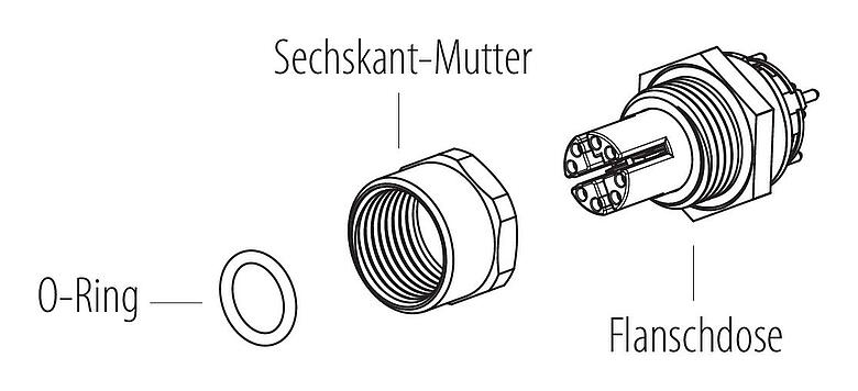 Montageanleitung M12 Flanschdose, Polzahl: 8, schirmbar, THT, IP67, UL, M12x1,0, Frontmontage, vergossen