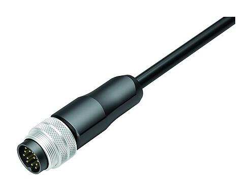 Illustration M16 Male cable connector, Contacts: 12, shielded, moulded on the cable, IP67, PUR, black, 12 x 0.25 mm², 5 m