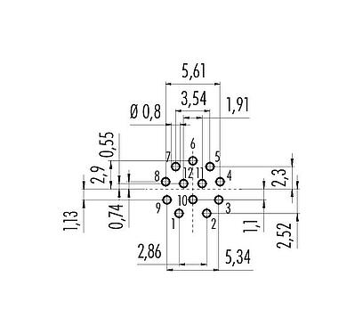 Lábkiosztás M12 panelre szerelhető csatlakozó, : 12, árnyékolatlan, THT, IP68, UL 2238, M12x1,0, hátsó panel felszerelés
