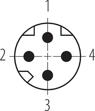 Contact arrangement (Plug-in side) M8 Male panel mount connector, Contacts: 4, shieldable, THT, IP67, M8x1.0, Rear mounting, potted