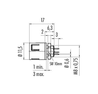 Scale drawing 99 9215 490 05 - Snap-In Male panel mount connector, Contacts: 5, unshielded, THT, IP67