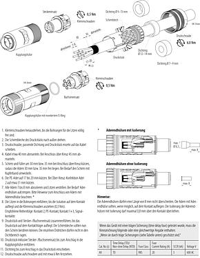 Montageanleitung Bajonett Kabeldose, Polzahl: 6 (3+PE+2), 7,0-14,0 mm, schirmbar, schraubklemm, IP67 gesteckt und verriegelt, UL 2237