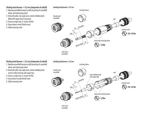 Assembly instructions 99 1432 814 04 - M12 Female cable connector, Contacts: 4, 5.0-8.0 mm, shieldable, screw clamp, IP67, UL