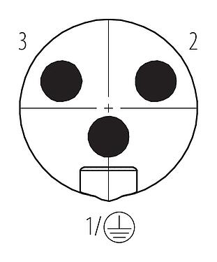 Polbild (Steckseite) 7/8" Kabelstecker, Polzahl: 2+PE, 6,0-8,0 mm, ungeschirmt, schraubklemm, IP67, UL 2238, VDE