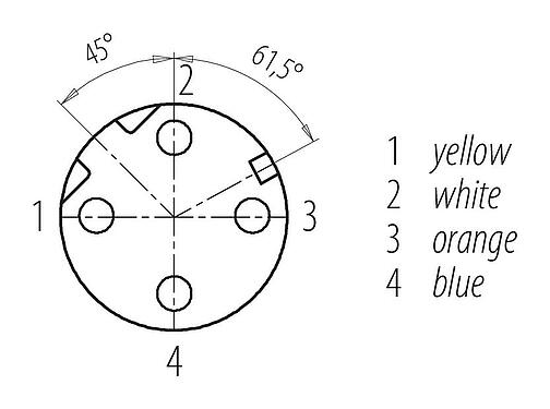 Contact arrangement (Plug-in side) M12 Lead-through for control cabinet, Contacts: 4, shielded, pluggable, IP67, UL 2238, Rear mounting