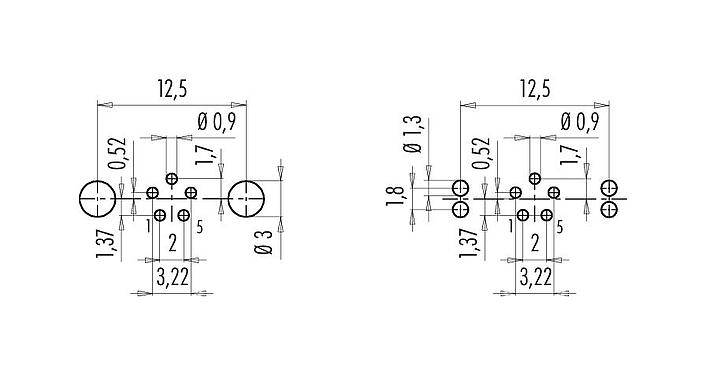 Disposizione dei conduttori 09 0416 35 05 - M9 Connettore femmina a flangia, Numero poli: 5, schermabile, THT, IP67, montaggio anteriore