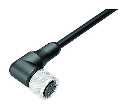 Illustration M16 Female angled connector, Contacts: 8, shielded, moulded on the cable, IP67, PUR, black, 8 x 0.25 mm², 2 m