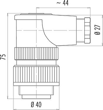 比例图 RD30 弯角针头电缆连接器, 极数: 4+PE, 10.0-12.0mm, 非屏蔽, 螺钉接线, IP65, ESTI+, VDE