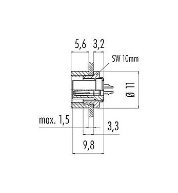Schaaltekening 09 0074 00 02 - M9 Female panel mount connector, aantal polen: 2, onafgeschermd, soldeer, IP40