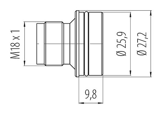 Maßzeichnung M18 Adapterstecker, Polzahl: 4, ungeschirmt, löten, IP67