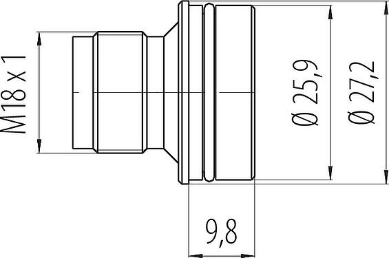 Maßzeichnung M18 Adapterstecker, Polzahl: 4, ungeschirmt, löten, IP67