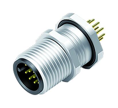 插圖 M12 針頭法蘭座, : 12, 非遮罩, THT, IP68, M12x1.0, 後壁安裝, 模压