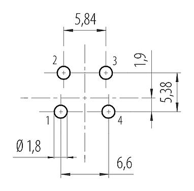 Lábkiosztás 7/8" panelre szerelhető csatlakozó, : 4, árnyékolatlan, THT, IP68, UL 2238, VDE, elülső rögzítés