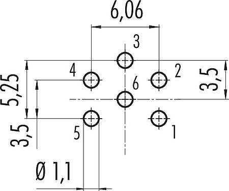 导体结构 M16 针头法兰座, 极数: 6 (06-a), 非屏蔽, THT, IP40, M18x0,75, 後壁安裝