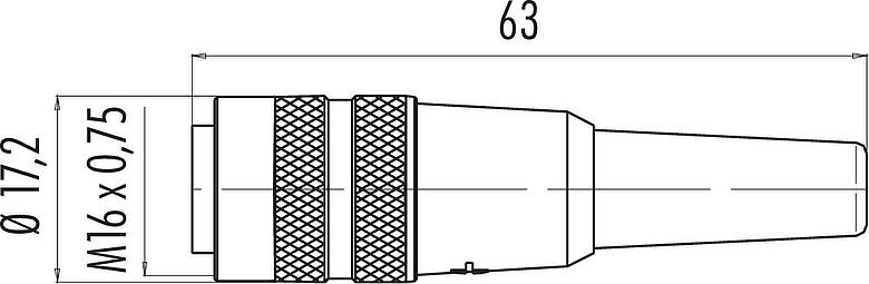 Desenho da escala M16 Tomada de cabo, Contatos: 2 (02-a), 3,0-6,0 mm, desprotegido, solda, IP40