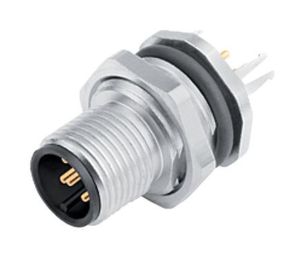 插圖 M12 針頭法蘭座, : 12, 可接遮罩, THT, IP68, UL 2238, PG 9, 後壁安裝, 模压
