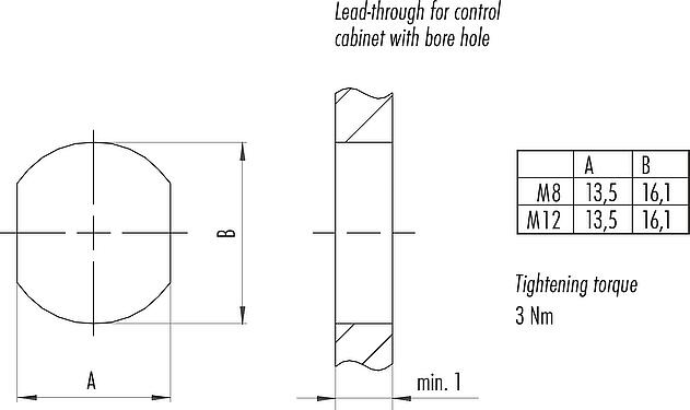 Assembly instructions / Panel cut-out M8 Lead-through for control cabinet, Contacts: 4, shielded, pluggable, IP67, M8x1.0, Rear mounting, potted