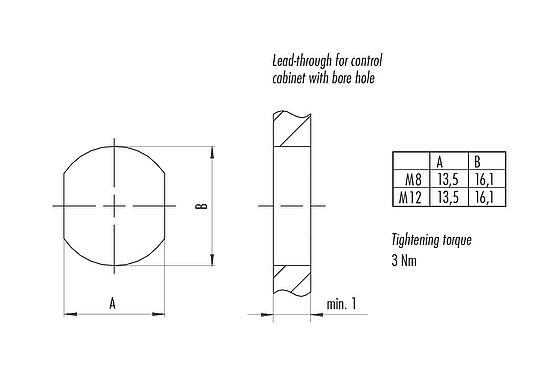 Assembly instructions / Panel cut-out M8 Lead-through for control cabinet, Contacts: 4, shielded, pluggable, IP67, M8x1.0, Rear mounting, potted