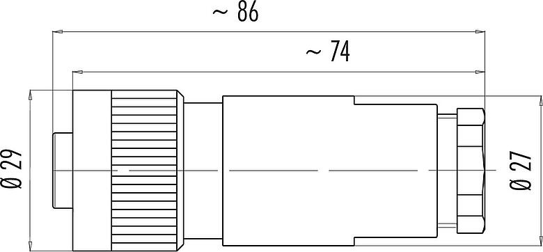 Dessin coté RD24 Connecteur femelle, Contacts: 6+PE, 12,0-14,0 mm, non blindé, sertir (Les contacts à sertir doivent être commandés séparément), IP67, UL, ESTI+, VDE, PG 16