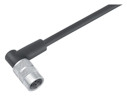 Illustration M9 Female angled connector, Contacts: 8, unshielded, moulded on the cable, IP67, PUR, black, 8 x 0.14 mm², 2 m