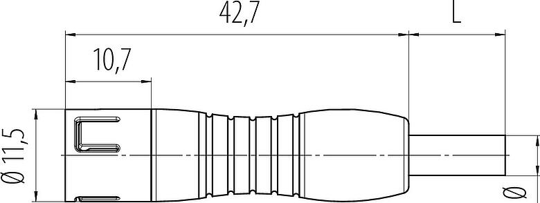 Výkres v měřítku Snap-In Zástrčka kabelu, : 8, nestíněný, vylisované na kabelu, IP67, UL 2238, PUR, černá, 8 x 0,25 mm², 2 m