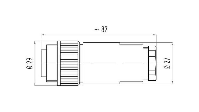 Rysunek z wymiarami RD24 Męskie złącze kablowe proste, Kontaktów: 6+PE, 12,0-14,0 mm, nieekranowany, lutowanie, IP67, UL, ESTI+, VDE, PG 16