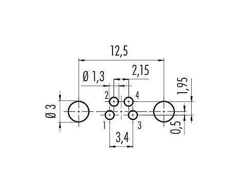 Disposizione dei conduttori 86 6319 1121 00004 - M8 Connettore maschio a flangia, Numero poli: 4, schermabile, THT, IP67, UL, montaggio anteriore