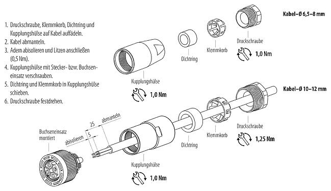 Montageanleitung M18 Kabeldose, Polzahl: 4, 6,5-8,0 mm, ungeschirmt, schraubklemm, IP67, UL