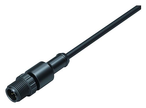 Illustrazione M12 Connettore cavo maschio, Numero poli: 3, non schermato, stampato sul cavo, IP68/IP69K, UL 2238, PUR, nero, 3 x 0,34 mm², 2 m