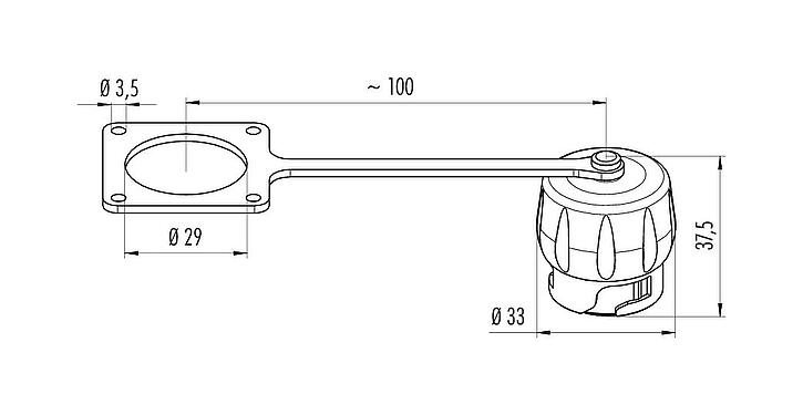 Maßzeichnung Schutzkappe, IP68/IP69K gesteckt, mit Halteband