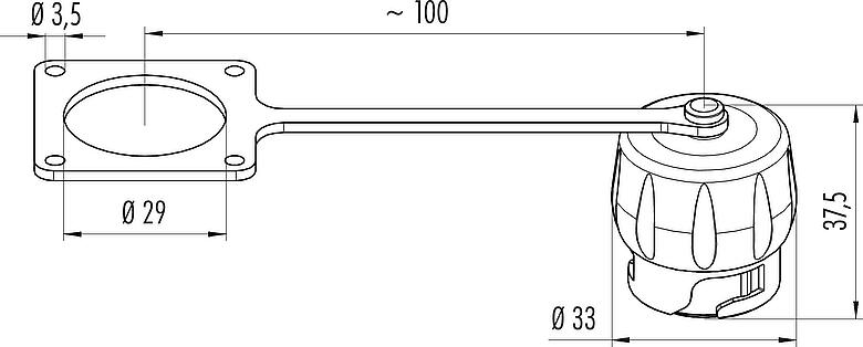 Dessin coté Capuchon de protection, IP68/IP69K branché, avec sangle de retenue