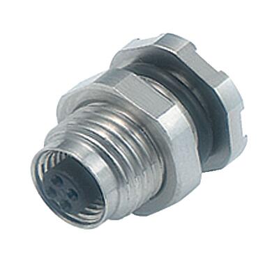 Illustratie M5 Female panel mount connector, aantal polen: 3, onafgeschermd, THT, IP67, M5x0,5, Achterwandmontage