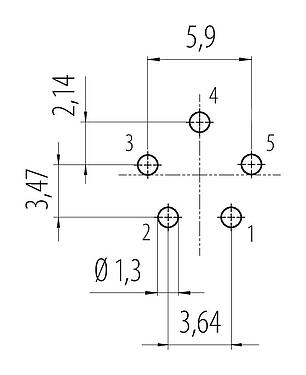 Conductor layout 99 9116 090 05 - Snap-In Female panel mount connector, Contacts: 5, unshielded, THT, IP67, VDE