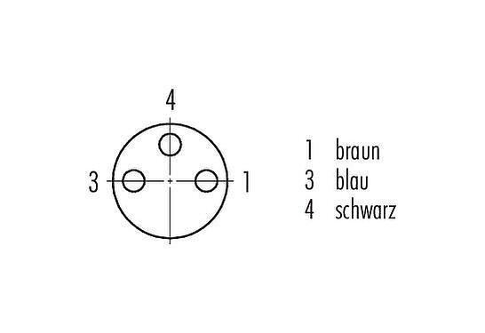 Polbild (Steckseite) M8 Kabeldose, Polzahl: 3, 2,5-5,0 mm, ungeschirmt, IDC, IP67, UL