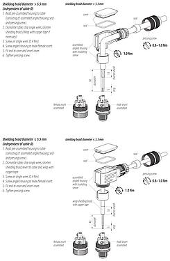 Montážní návod M12 Úhlová zástrčka, : 5, 5,0-8,0 mm, stínitelné, šroubovací svorka, IP67, UL 2238, duhovka