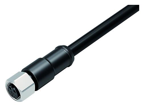 Abbildung M12 Kabeldose, Polzahl: 2+7, am Kabel angespritzt, IP67, PUR, schwarz, Power: 2 x 0,75 (AWG 18), Signal: 7 x 0,14 (AWG 26), 1,85 m