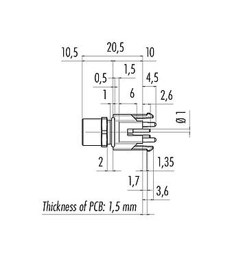 Výkres v měřítku M8 Přírubová zásuvka, : 3, nestíněný, THR, IP67, UL 2238