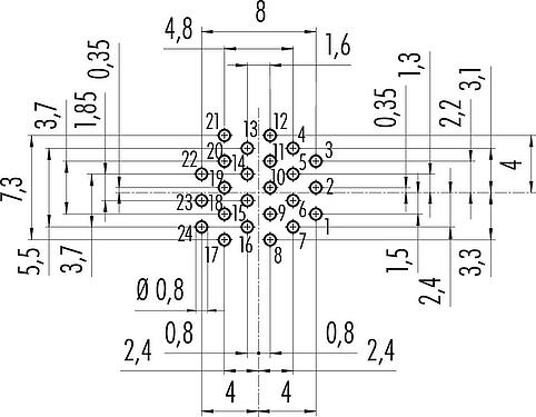 Conductor layout M16 Male panel mount connector, Contacts: 24, unshielded, THT, IP40, M18x0,75, Rear mounting