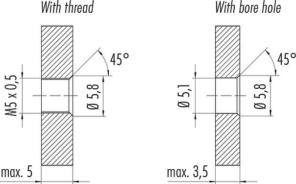 Assembly instructions / Panel cut-out M5 Male panel mount connector, Contacts: 3, unshielded, THT, IP67, M5x0.5, Rear mounting, potted