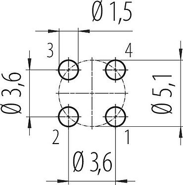 Bố trí dây dẫn M12 Ổ cắm gắn bảng, Số lượng cực : 4, không có chống nhiễu, THT, IP68, UL 2238, M16x1,5, Chốt trung tâm