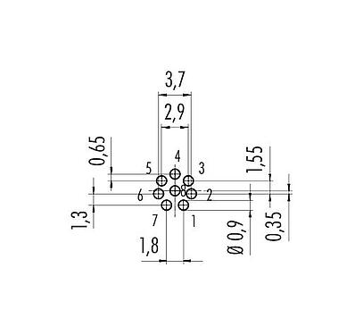 Geleiderconfiguratie 09 0481 22 08 - M9 Male panel mount connector, aantal polen: 8, onafgeschermd, THT, IP40