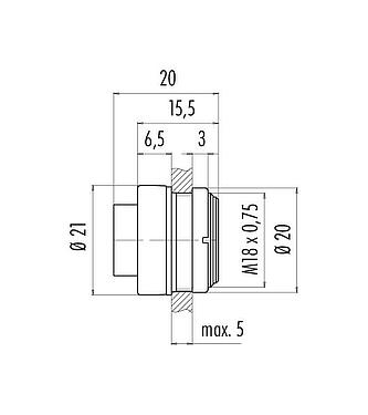 Maßzeichnung Bajonett Flanschstecker, Polzahl: 24, ungeschirmt, löten, IP40, M18x0,75, Frontmontage