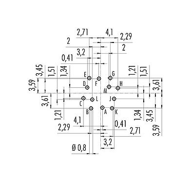 Conductor layout M16 Male panel mount connector, Contacts: 12 (12-a), unshielded, THT, IP40, M18x0,75, Rear mounting