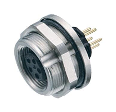 Illustration 09 0412 90 04 - M9 Female panel mount connector, Contacts: 4, unshielded, THT, IP67, front fastened