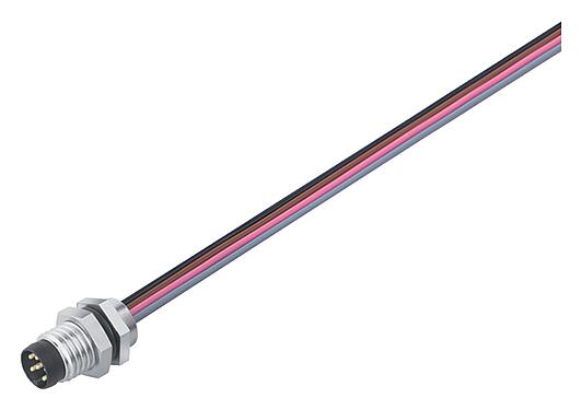 Illustratie M8 Male panel mount connector, aantal polen: 3, onafgeschermd, draden, IP67, UL 2238, M8x1,0, Achterwandmontage, gegoten