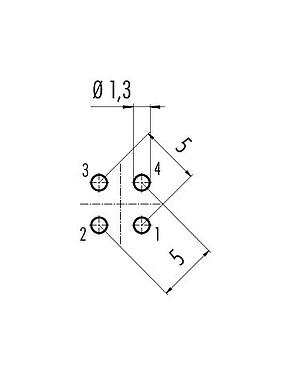 Disposizione dei conduttori 09 0431 474 04 - M12 Connettore maschio a pannello, Numero poli: 4, non schermato, THT, IP67