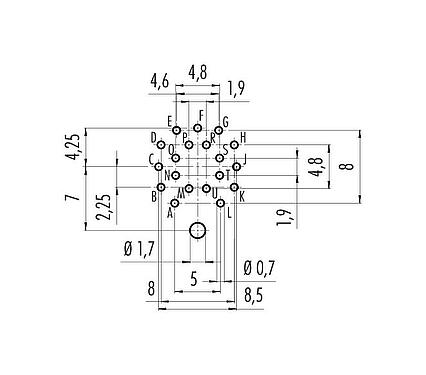 導體佈局 M16 針頭法蘭座, : 19 (19-a), 可接遮罩, THT, IP67, UL 2238, M18x0,75, 後壁安裝