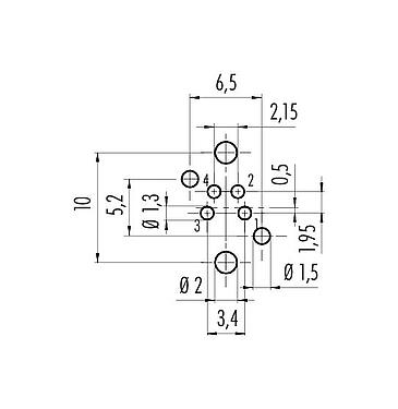 Disposizione dei conduttori 99 3390 280 04 - M8 Connettore femmina a flangia, Numero poli: 4, non schermato, THR, IP67, UL