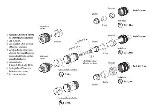 Montageanleitung 99 1429 814 04 - M12 Kabelstecker, Polzahl: 4, 4,0-6,0 mm, schirmbar, schraubklemm, IP67, UL