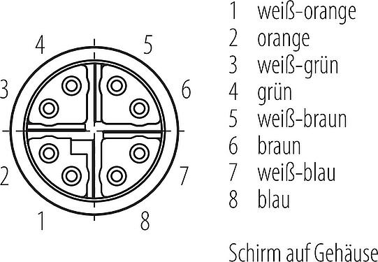 Polbild (Steckseite) M16 Kabeldose, Polzahl: 8, 5,5-9,0 mm, schirmbar, IDC, IP67
